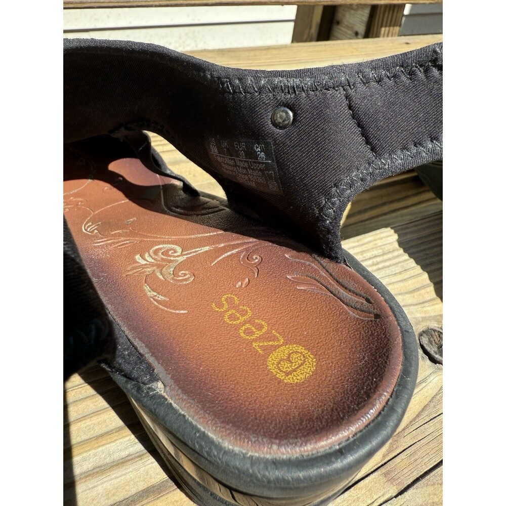 BZees Sandals Womens 9 Dream Wedge  Heels Strappy Black Fabric Hook And Loop - Picture 7 of 9